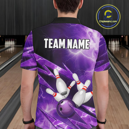 Purple Storm Lightning Thunder Bowling Polo, Quarter Zip Shirt For Men Custom Bowling Team Jersey NQS11720