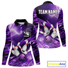 Load image into Gallery viewer, Purple Storm Lightning Thunder Bowling Polo, Quarter Zip Shirt For Women Custom Bowling Team Jersey NQS11720