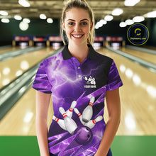 Load image into Gallery viewer, Purple Storm Lightning Thunder Bowling Polo, Quarter Zip Shirt For Women Custom Bowling Team Jersey NQS11720