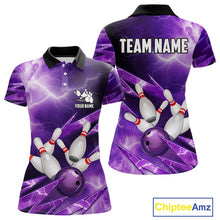 Load image into Gallery viewer, Purple Storm Lightning Thunder Bowling Polo, Quarter Zip Shirt For Women Custom Bowling Team Jersey NQS11720