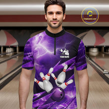 Load image into Gallery viewer, Purple Storm Lightning Thunder Bowling Polo, Quarter Zip Shirt For Men Custom Bowling Team Jersey NQS11720