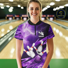 Load image into Gallery viewer, Purple Storm Lightning Thunder Bowling Polo, Quarter Zip Shirt For Women Custom Bowling Team Jersey NQS11720