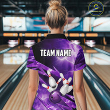 Load image into Gallery viewer, Purple Storm Lightning Thunder Bowling Polo, Quarter Zip Shirt For Women Custom Bowling Team Jersey NQS11720