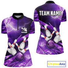 Load image into Gallery viewer, Purple Storm Lightning Thunder Bowling Polo, Quarter Zip Shirt For Women Custom Bowling Team Jersey NQS11720