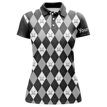 Load image into Gallery viewer, Black argyle plaid pattern Womens golf polos shirts custom golf shirts for women, ladies golf polo NQS7422