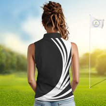 Load image into Gallery viewer, Women sleeveless polo shirt custom name black and white golf shirt, team golf shirts ladies NQS9844