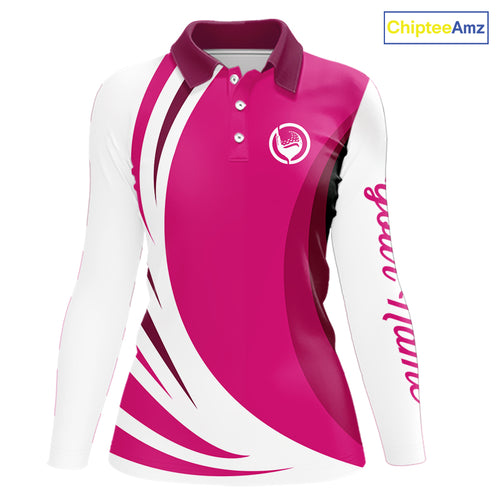 Women golf polo shirt custom name pink and white golf shirt, team golf shirts ladies NQS9846