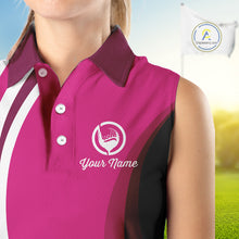 Load image into Gallery viewer, Women sleeveless polo shirt custom name pink and white golf shirt, team golf shirts ladies NQS9846
