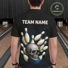 Load image into Gallery viewer, Black and Blue Skull Bowling Ball and Pins Bowling Shirts For Men Custom skull team bowling jerseys NQS9850