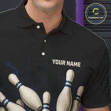 Load image into Gallery viewer, Black and Blue Skull Bowling Ball and Pins Bowling Shirts For Men Custom skull team bowling jerseys NQS9850