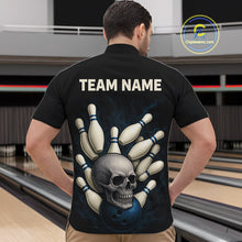 Load image into Gallery viewer, Black and Blue Skull Bowling Ball and Pins Bowling Shirts For Men Custom skull team bowling jerseys NQS9850