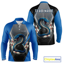 Load image into Gallery viewer, Blue Lightning Thunder Cobra Snake Custom Bowling Shirts For Men, Bowling Team Shirt With Names NQS9851