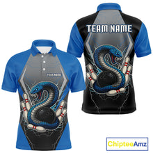 Load image into Gallery viewer, Blue Lightning Thunder Cobra Snake Custom Bowling Shirts For Men, Bowling Team Shirt With Names NQS9851