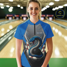 Load image into Gallery viewer, Blue Lightning Thunder Cobra Snake Custom Bowling Shirts For Women, Bowling Team Shirt With Names NQS9851