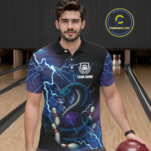 Load image into Gallery viewer, Personalized Black And Blue Thunder Lightning Cobra Snake Bowling Shirts For Men, Bowling Team Uniform NQS9852