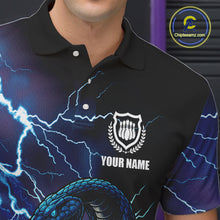 Load image into Gallery viewer, Personalized Black And Blue Thunder Lightning Cobra Snake Bowling Shirts For Men, Bowling Team Uniform NQS9852