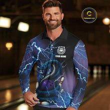 Load image into Gallery viewer, Personalized Black And Blue Thunder Lightning Cobra Snake Bowling Shirts For Men, Bowling Team Uniform NQS9852