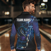 Load image into Gallery viewer, Personalized Black And Blue Thunder Lightning Cobra Snake Bowling Shirts For Men, Bowling Team Uniform NQS9852
