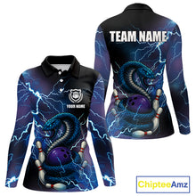 Load image into Gallery viewer, Personalized Blue Thunder Lightning Cobra Snake Bowling Shirts For Women, Bowling Team Uniform NQS9852
