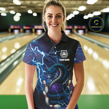 Load image into Gallery viewer, Personalized Blue Thunder Lightning Cobra Snake Bowling Shirts For Women, Bowling Team Uniform NQS9852