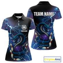 Load image into Gallery viewer, Personalized Blue Thunder Lightning Cobra Snake Bowling Shirts For Women, Bowling Team Uniform NQS9852