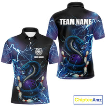 Load image into Gallery viewer, Personalized Black And Blue Thunder Lightning Cobra Snake Bowling Shirts For Men, Bowling Team Uniform NQS9852