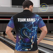 Load image into Gallery viewer, Personalized Black And Blue Thunder Lightning Cobra Snake Bowling Shirts For Men, Bowling Team Uniform NQS9852