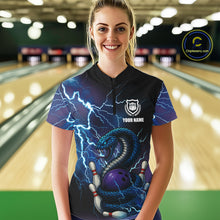 Load image into Gallery viewer, Personalized Blue Thunder Lightning Cobra Snake Bowling Shirts For Women, Bowling Team Uniform NQS9852
