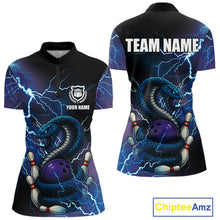 Load image into Gallery viewer, Personalized Blue Thunder Lightning Cobra Snake Bowling Shirts For Women, Bowling Team Uniform NQS9852