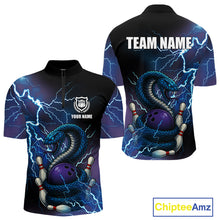 Load image into Gallery viewer, Personalized Black And Blue Thunder Lightning Cobra Snake Bowling Shirts For Men, Bowling Team Uniform NQS9852
