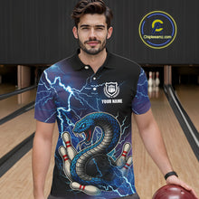 Load image into Gallery viewer, Blue Lightning Thunder Cobra Snake Bowling Polo, 1/4 Zip Shirts For Men Custom Bowling Team Uniform NQS9853