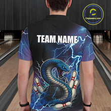 Load image into Gallery viewer, Blue Lightning Thunder Cobra Snake Bowling Polo, 1/4 Zip Shirts For Men Custom Bowling Team Uniform NQS9853