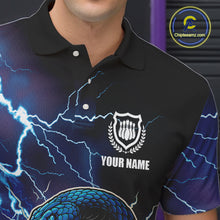 Load image into Gallery viewer, Blue Lightning Thunder Cobra Snake Bowling Polo, 1/4 Zip Shirts For Men Custom Bowling Team Uniform NQS9853