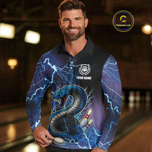 Load image into Gallery viewer, Blue Lightning Thunder Cobra Snake Bowling Polo, 1/4 Zip Shirts For Men Custom Bowling Team Uniform NQS9853