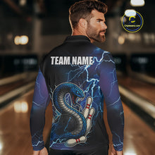 Load image into Gallery viewer, Blue Lightning Thunder Cobra Snake Bowling Polo, 1/4 Zip Shirts For Men Custom Bowling Team Uniform NQS9853