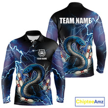 Load image into Gallery viewer, Blue Lightning Thunder Cobra Snake Bowling Polo, 1/4 Zip Shirts For Men Custom Bowling Team Uniform NQS9853