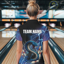 Load image into Gallery viewer, Blue Lightning Thunder Cobra Snake Bowling Polo, 1/4 Zip Shirts For Women Custom Bowling Team Uniform NQS9853