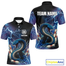 Load image into Gallery viewer, Blue Lightning Thunder Cobra Snake Bowling Polo, 1/4 Zip Shirts For Men Custom Bowling Team Uniform NQS9853