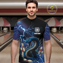Load image into Gallery viewer, Blue Lightning Thunder Cobra Snake Bowling Polo, 1/4 Zip Shirts For Men Custom Bowling Team Uniform NQS9853