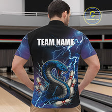 Load image into Gallery viewer, Blue Lightning Thunder Cobra Snake Bowling Polo, 1/4 Zip Shirts For Men Custom Bowling Team Uniform NQS9853