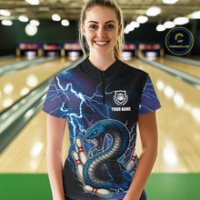 Load image into Gallery viewer, Blue Lightning Thunder Cobra Snake Bowling Polo, 1/4 Zip Shirts For Women Custom Bowling Team Uniform NQS9853