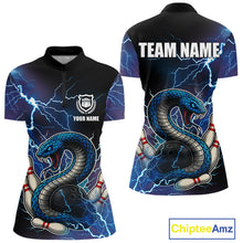 Load image into Gallery viewer, Blue Lightning Thunder Cobra Snake Bowling Polo, 1/4 Zip Shirts For Women Custom Bowling Team Uniform NQS9853