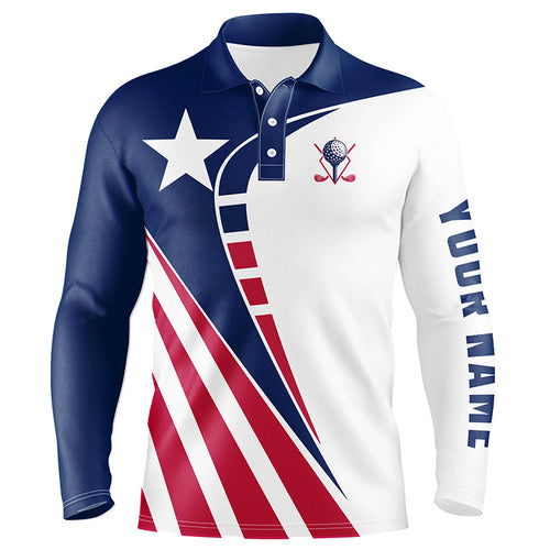 Personalized red, white and blue golf polos shirts for mens custom Texas flag patriot golf wears NQS7582