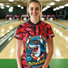 Load image into Gallery viewer, Funny Red Camo Shark Women Bowling Polo, Quarter Zip Shirts Custom Team Shark Bowling Outfit Jersey NQS10076