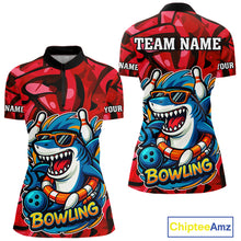 Load image into Gallery viewer, Funny Red Camo Shark Women Bowling Polo, Quarter Zip Shirts Custom Team Shark Bowling Outfit Jersey NQS10076