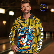 Load image into Gallery viewer, Funny Yellow Camo Shark Men Bowling Polo, Quarter Zip Shirts Custom Team Shark Bowling Outfit Jersey NQS10077