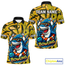 Load image into Gallery viewer, Funny Yellow Camo Shark Men Bowling Polo, Quarter Zip Shirts Custom Team Shark Bowling Outfit Jersey NQS10077