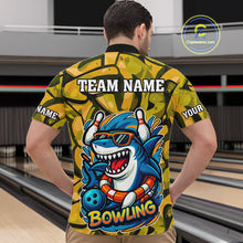 Load image into Gallery viewer, Funny Yellow Camo Shark Men Bowling Polo, Quarter Zip Shirts Custom Team Shark Bowling Outfit Jersey NQS10077