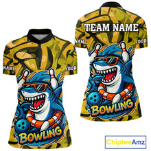Load image into Gallery viewer, Funny Yellow Camo Shark Women Bowling Polo, Quarter Zip Shirt Custom Team Shark Bowling Outfit Jersey NQS10077