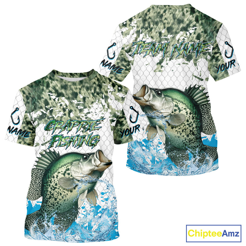Crappie fishing green scales UV protection custom hooded sun shirt, Crappie fishing jerseys NQS10228